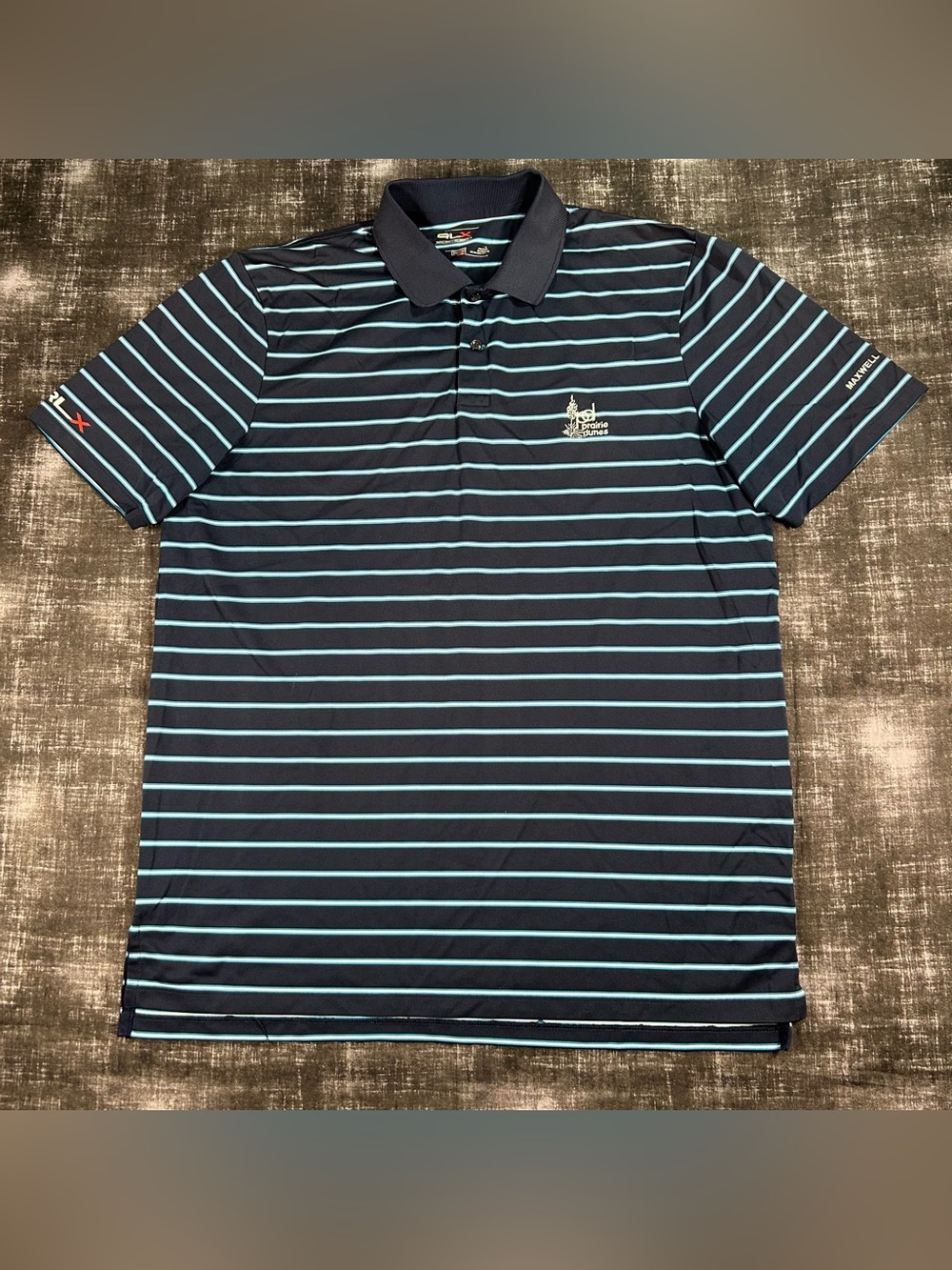 Ralph Lauren RLX Polo Mens Large Blue Stripes "Prairie Dunes Maxwell Cup Team"